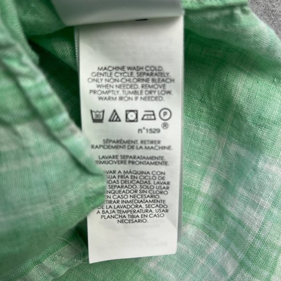 Ralph Lauren Linen Shirt Mens L Long Sleeve Button-Down Classic Fit Green Plaid - Picture 9 of 12